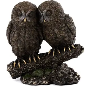 5-Inch Premium Cold Cast Bronze Metal Antique Sleeping Great Horned Owl Statue - Tree Branch Mount, Owl Lovers Collectible Figurine, Home Decor Gift