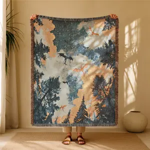 Flying Dragon Pattern Bohemian Yarn Jacquard Woven Blanket with Tassel, Boho Style Blanket, Thick Soft Washable Bedroom Blanket, Used for Home Decor Sofa Chair Bed Tapestry Tablecloth Floor Garden Picnic Outdoor Camping