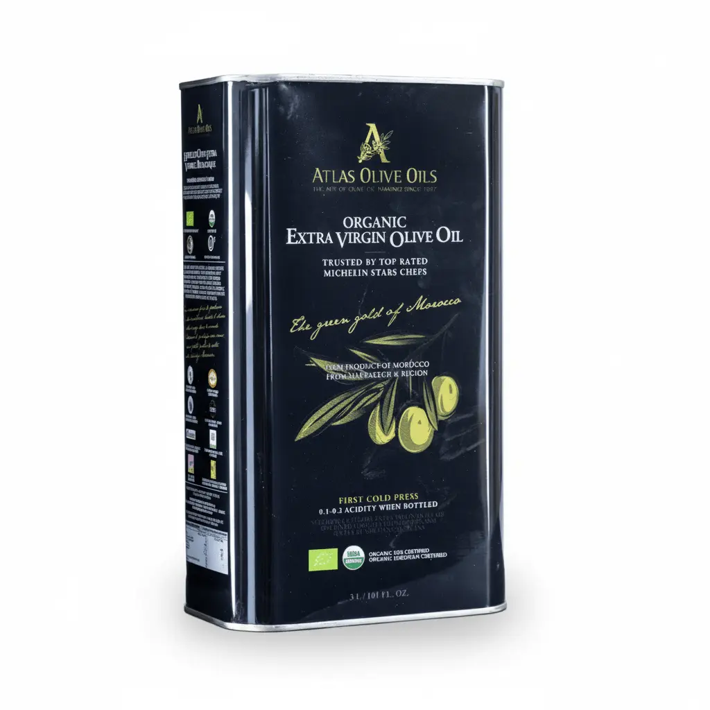 Atlas Olive Oil 3 Liter (101oz) Metal Tin - Premium, Extra Virgin, Organic and Cold Pressed