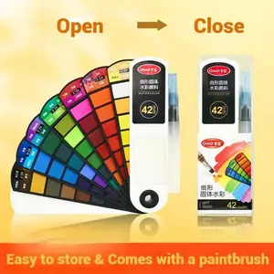42 Solid Watercolor Pigment Set, Foldable Travel Watercolor with Water Brush Pen, Art Specific Fan Shaped Painting Tool