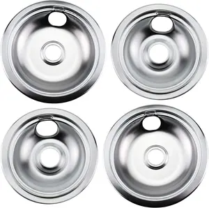 316048413 316048414 Electric Stove Burner Drip Pans by Blutoget - Fit for Frigidaire Ken-more Electric Range Top with Locking Slots- Includes 2 6-Inch and 2 8-Inch Pans,Silver(Chrome Plated Steel)