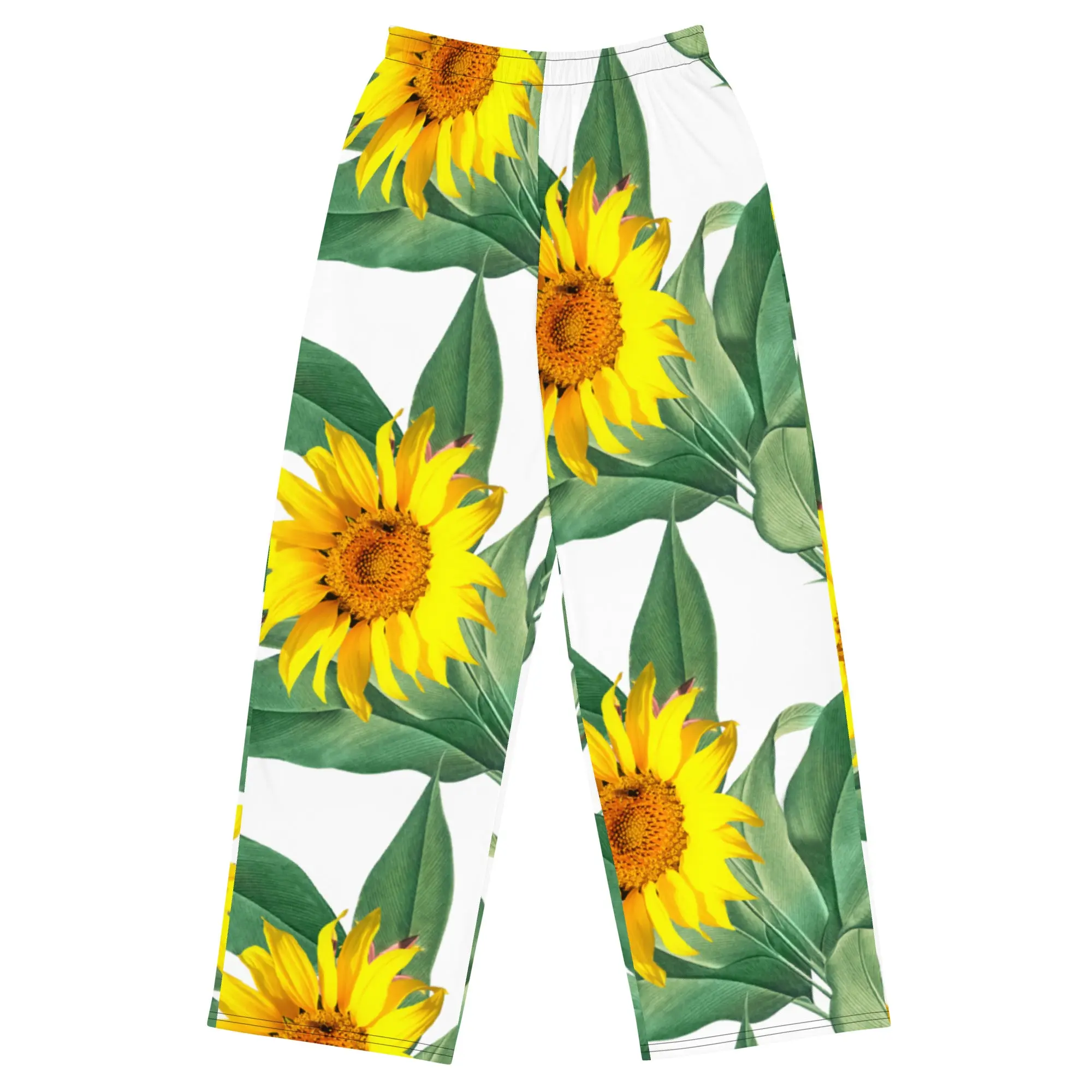 Women's Floral Print Stretchy Knit Sweatpants - Comfortable Spandex Jersey Wide-Leg Nightwear with Adjustable Elastic Waist, Pockets, and Flattering Fit