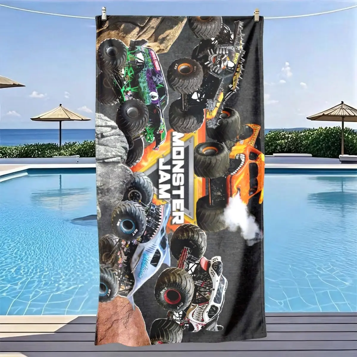 Cool Monster Jam Bigfoot Offroad Theme Beach Towel, Quick Dry Ultra Soft Polyester Fiber, Absorbent Breathable Towel, Multi-Purpose Yoga Travel Camping, Quick Dry Towels For Travel, Quick Drying Towel