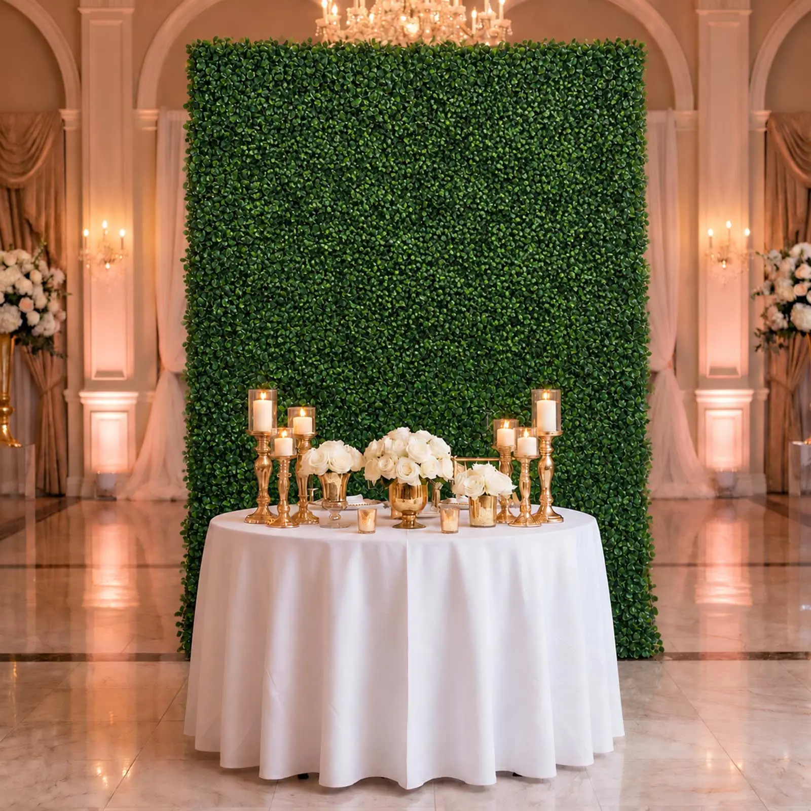 Roll Up Artificial Greenery Wall Panel Backdrop - 8ft x 4ft Boxwood Hedge Foliage with Fabric Backing