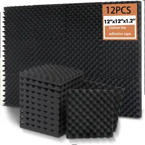 12 pieces of black 12*12*1 inch high-density flame-retardant down-like sound-absorbing cotton foam board and sound insulation foam board are suitable for walls and ceilings of meeting rooms, recording studios, dance rooms, bedrooms, home theaters, and gam