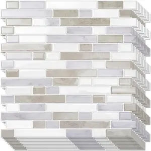 Thicker Design Peel and Stick  Backsplash, 12"x12" Light Color Stick  Wall s, Beige & White, Self Adhesive  for Kitchen Backsplash and Bathroom