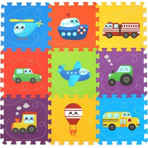 Baby Foam Play Mat 34×34 9 Pieces Vehicle Puzzle Foam Floor Tiles Playmat for Babies Kids