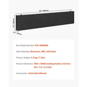 VEVOR Programmable LED Sign, P10 Full Color Flexible Digital Scrolling Panel, DIY Custom Text Pattern GIF Display Board, Bluetooth APP Control Message Shop Sign for Store Business Advertising, 40x8 in