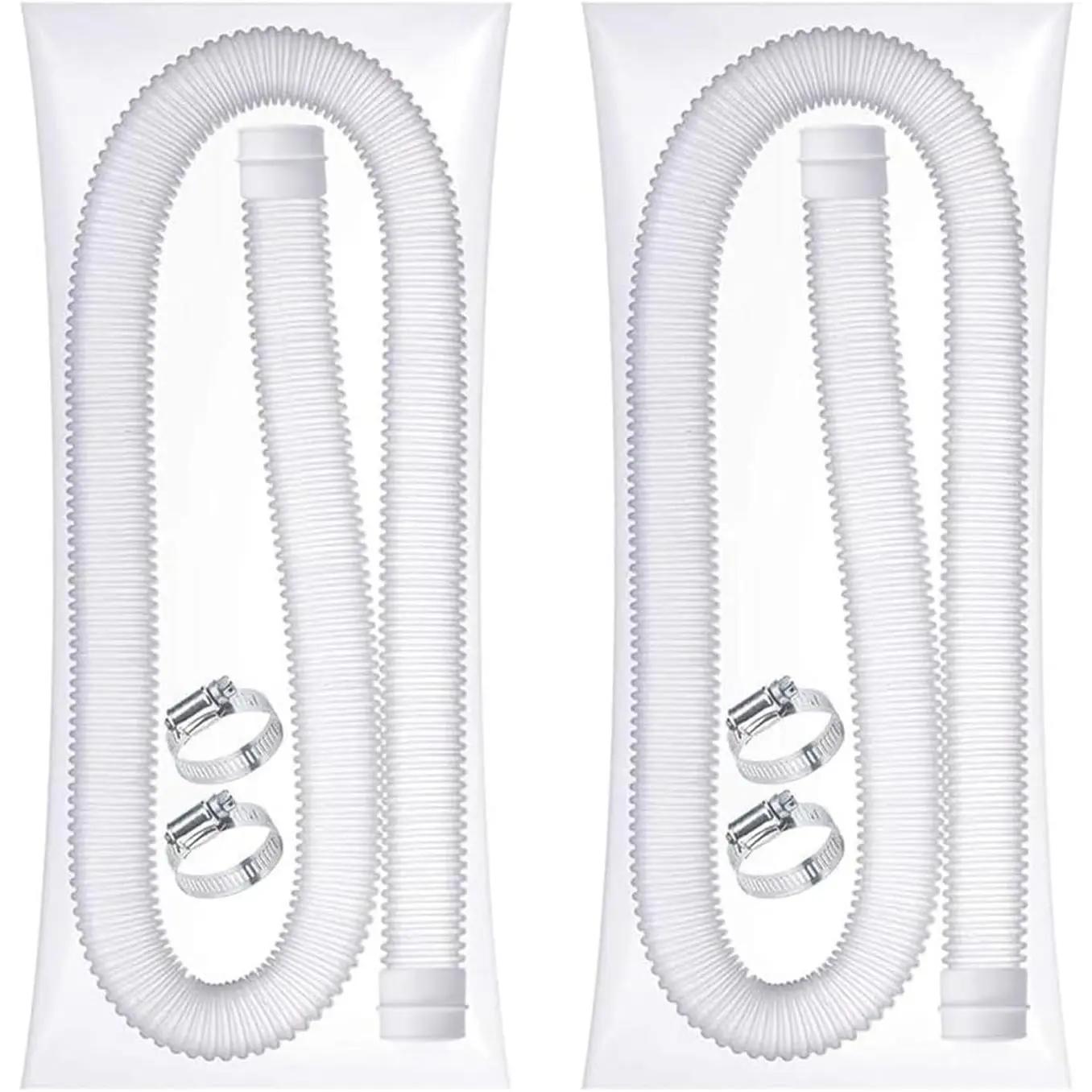 1-1/2-Inch Pool Hoses for Above Ground Pools with Clamps - 1.5" Diameterd Replacement Pool Pump Hose Compatible with Intex Coleman Skimmer Surface Pool Pump (White -2 Pack)