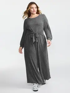 BLOOMCHIC Women's Plus Size Long Sleeve Overalls - Supersoft Heather Garment, Spandex Fabric, Cinched-Waist Body-Flattering Fit, Pocketed Lady's Basic Jumpsuit [M-6X] 2026 Summer Casual Dimgray Deals