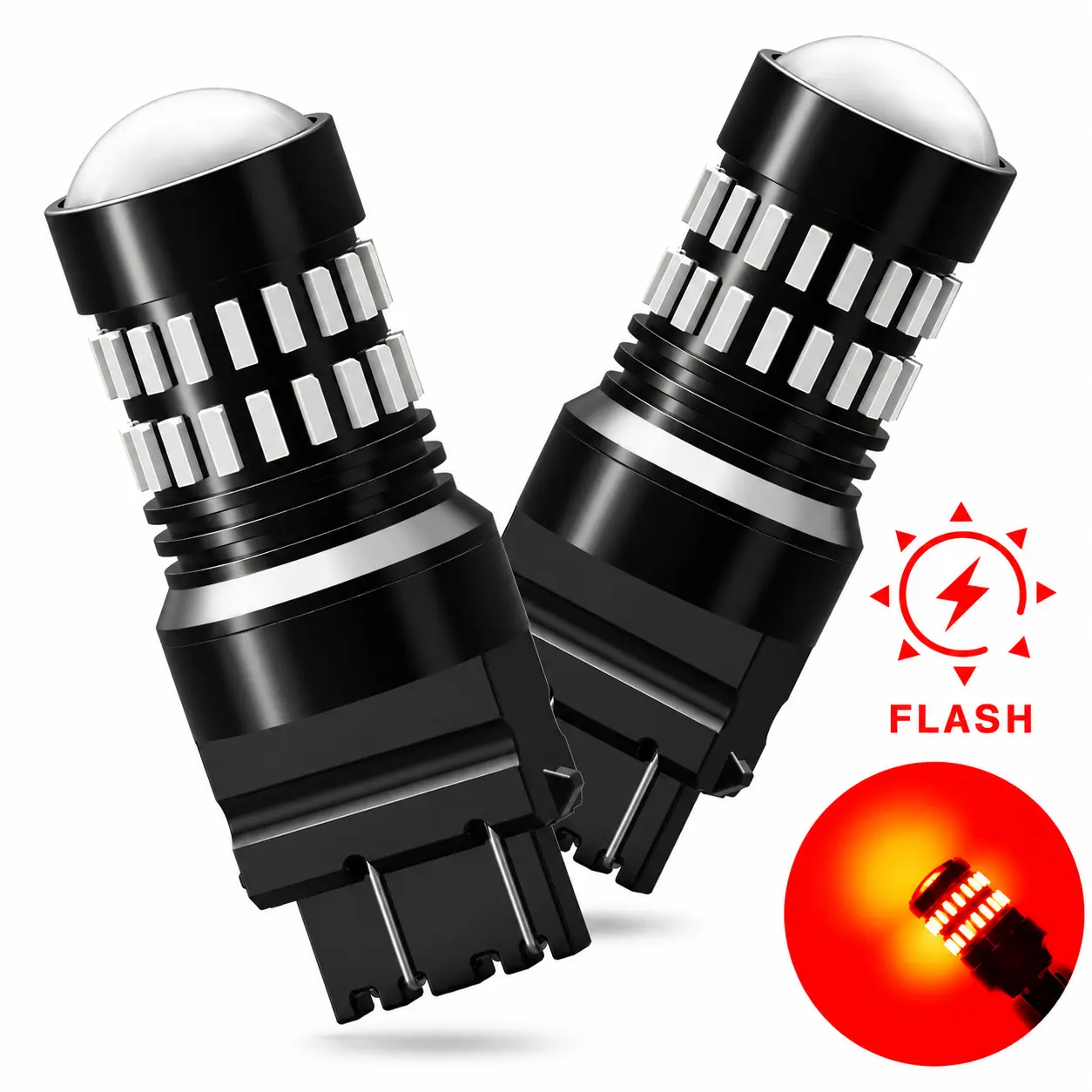 AUXITO LED Red Strobe Flash Brake Stop Tail Parking Light Bulbs, CANBUS Ready, 7440/7443 OR 3156/3157 LED Flashing Stop Bulbs, 3200LM 4500K Red 300% Brighter ,Plug and Play,No dashboard error Pack of 2