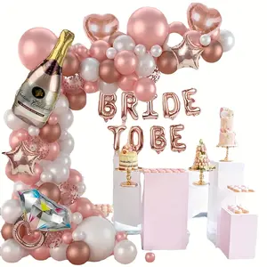 Rose Gold Bride to Be Balloon Garland Kit, Bachelorette Party Decorations with Champagne & Ring Foil Balloons