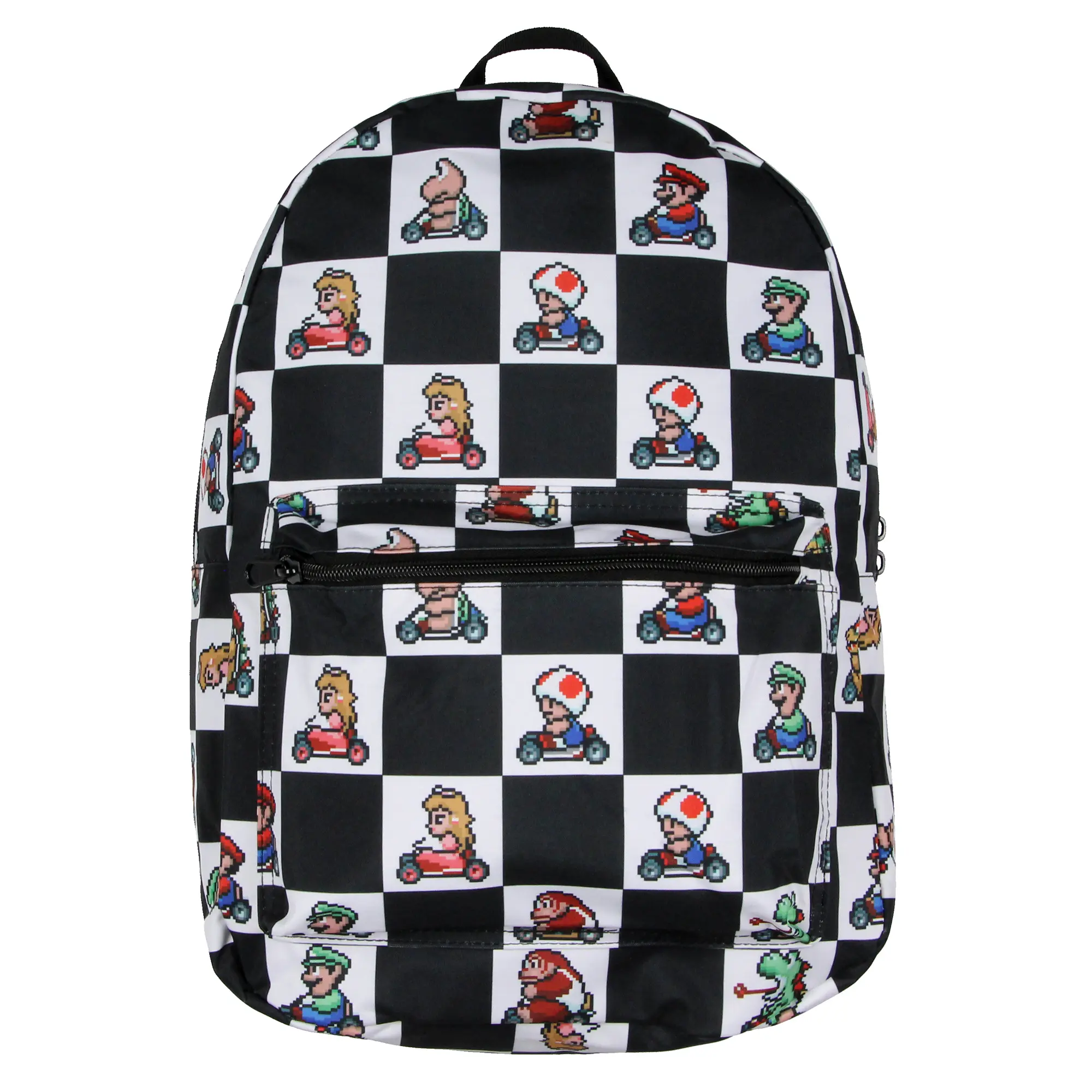 Super Nintendo Mario Kart 8-Bit Character Checkered Travel Laptop Backpack 17"