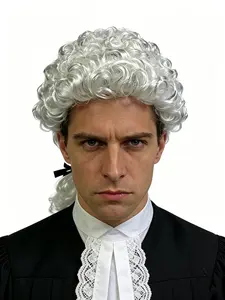 Judge Cosplay Wig, Historical Character Wig with Ponytail, 18th Century Adult Costume Wig, Halloween Party Accessory, Role Play Adult, Synthetic Wig, Synthetic Curly Wigs, Artificial Wig