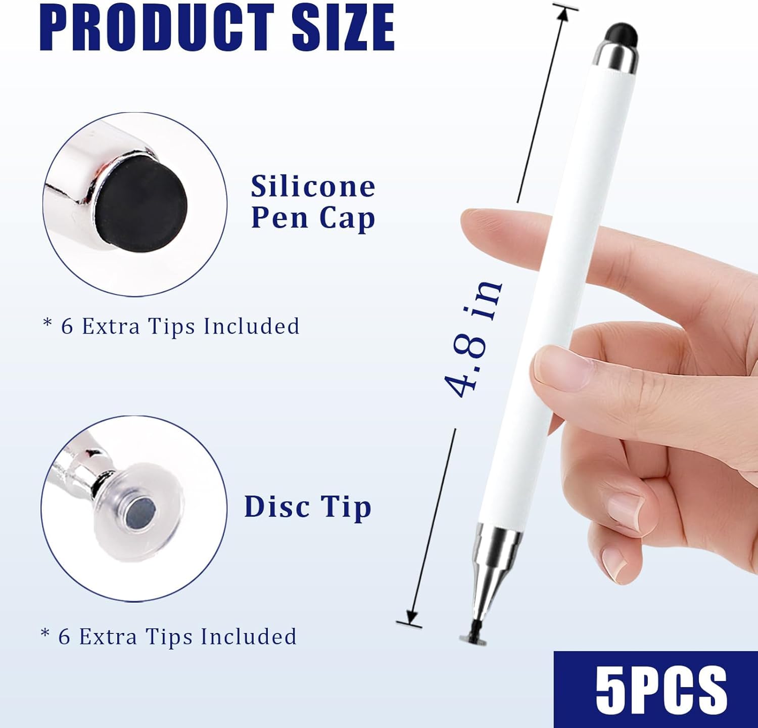 3-Pack Smooth Capacitive Stylus Pens, 2-in-1 Universal Smart Drawing Stylus with Precision Disc Tip for All Touchscreen Devices, Accessories Compatible with Android, iOS, Smartphone, Tablet - Ideal for Writing, Drawing