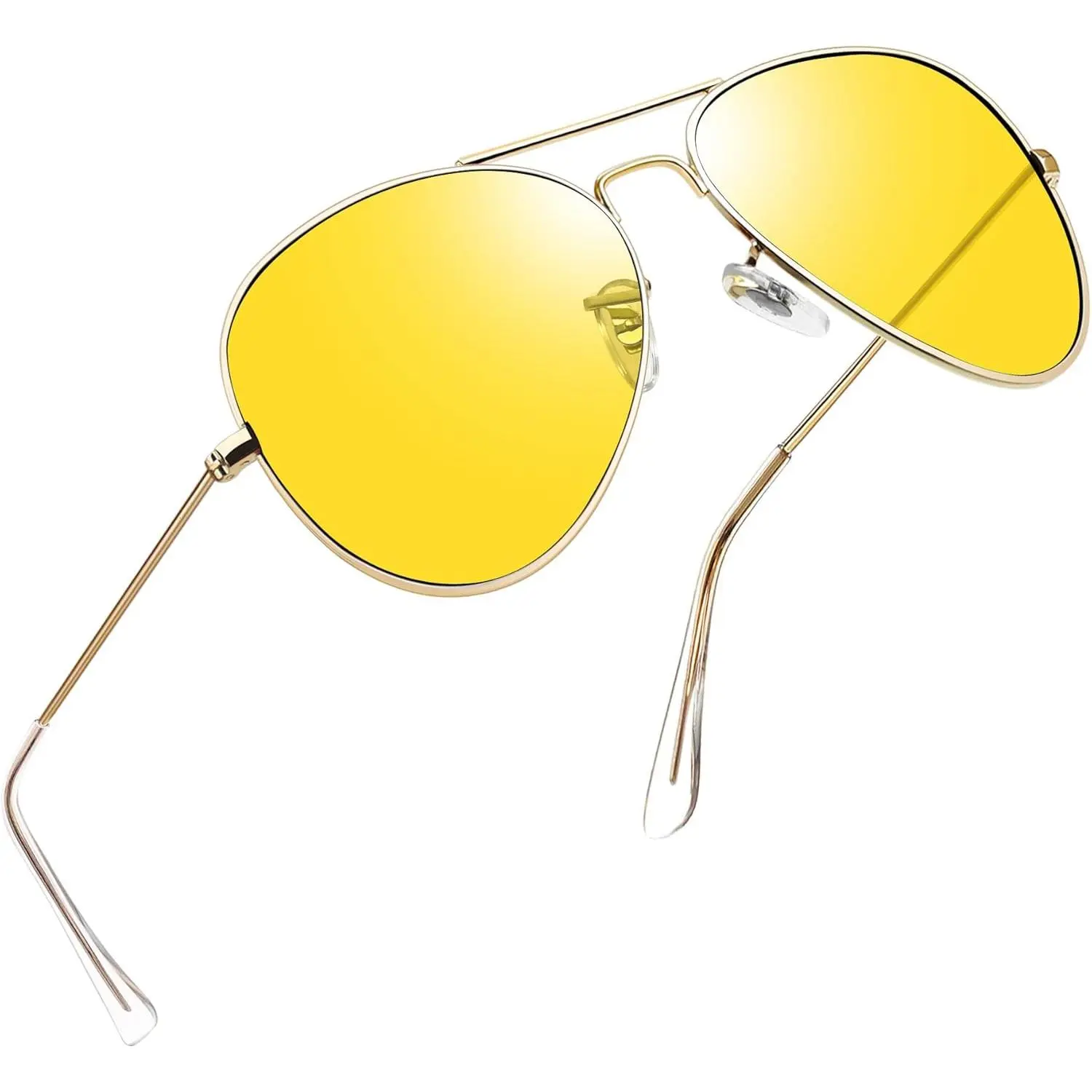 Classic Aviator Night Vision Glasses for Driving, Unisex Polarized Anti-Glare Yellow Lenses with Black Metal Frame and UV400 Scratch-Resistant Protection, One Size, Scratch Proof