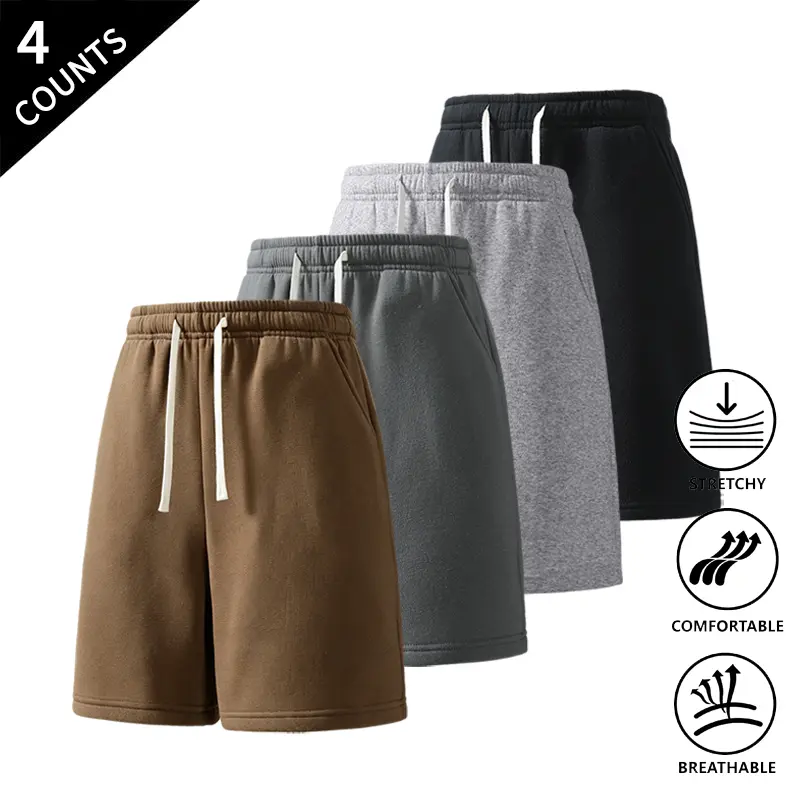 4-Pack Men’s Casual Sweat Shorts, Drawstring Elastic Waist 5-Inch Lounge Shorts, Soft, Breathable Athletic Workout Shorts for Everyday Wear