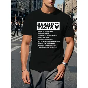 Men'S Black T-Shirts Crew Neck Casual Style Bearded Dad Funny Beard Facts Protects Ageing Makes Manly Gift Unisex Comfortable And Soft Suitable for All Seasons