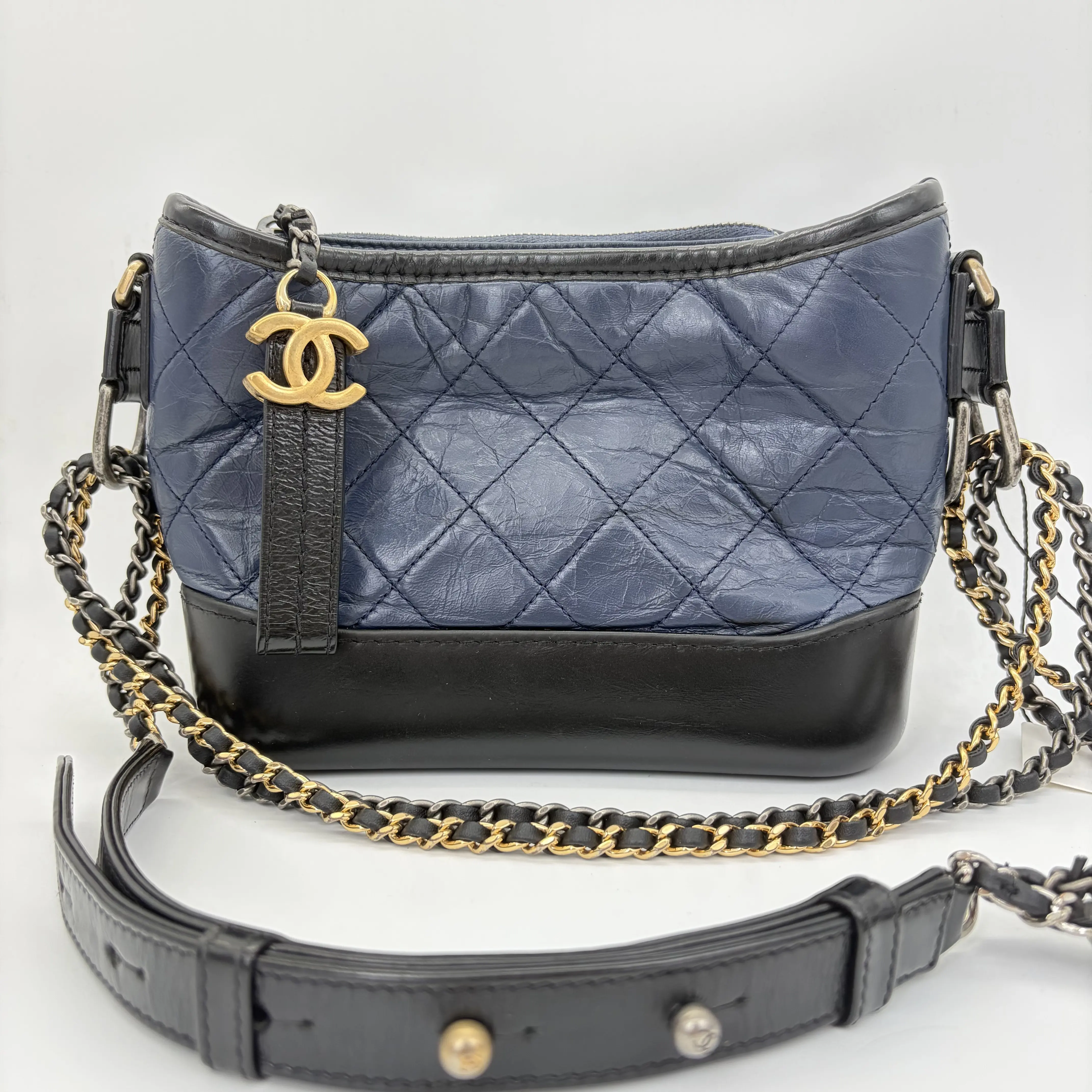 Pre-owned CHANEL Gabrielle Small Hobo Bag Navy and Black, Casual Hobo Purse, Shoulder Handbag, Handbag Shoulder, Hobo Bag Purse