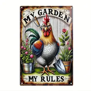 My Garden Rules Vintage Aluminum Wall Sign Retro Art Deco Home Decor for Ramadan 2026 and Valentines Day Funny Metal Art