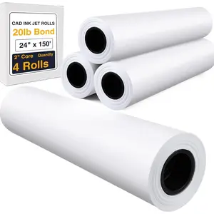 Wide Format Paper,4 Rolls Plotter Paper 24 In x 150 Ft, CAD Bond Rolls,20lb,Bond Paper on 2" Core for CAD Printing on Wide Format Ink Jet Printers