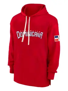 Men's Dominica Embroidered Fleece-Lined Red Hoodie Long Sleeve Warm Pullover Tops, Patriotic Sweatshirt, Casual Outdoor Pullover, Loose Fit Unisex Christmas Gift, Machine Washable, Custom Hoodie, Autumn Winter Wear, Embroidery Hoodie, Embroidery Hoodies