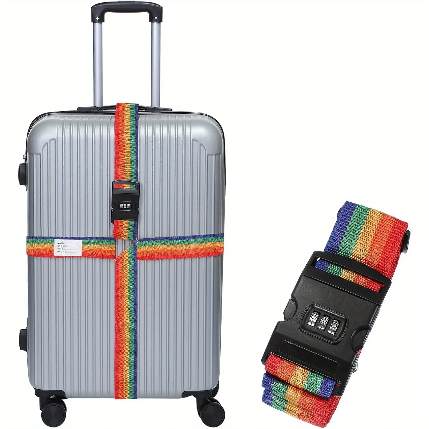 Adjustable Cross Luggage Straps with Combination Locks, Name ID Card, Customized Fit - Portable Security Travel Accessory with Luggage Locks, ID Quick Access for International Travel Suitcases, Briefcases, Adults