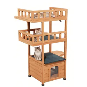 Modern Cat Tree Tower for Large Cats wooden Luxury Cat Condo Wood Feral House