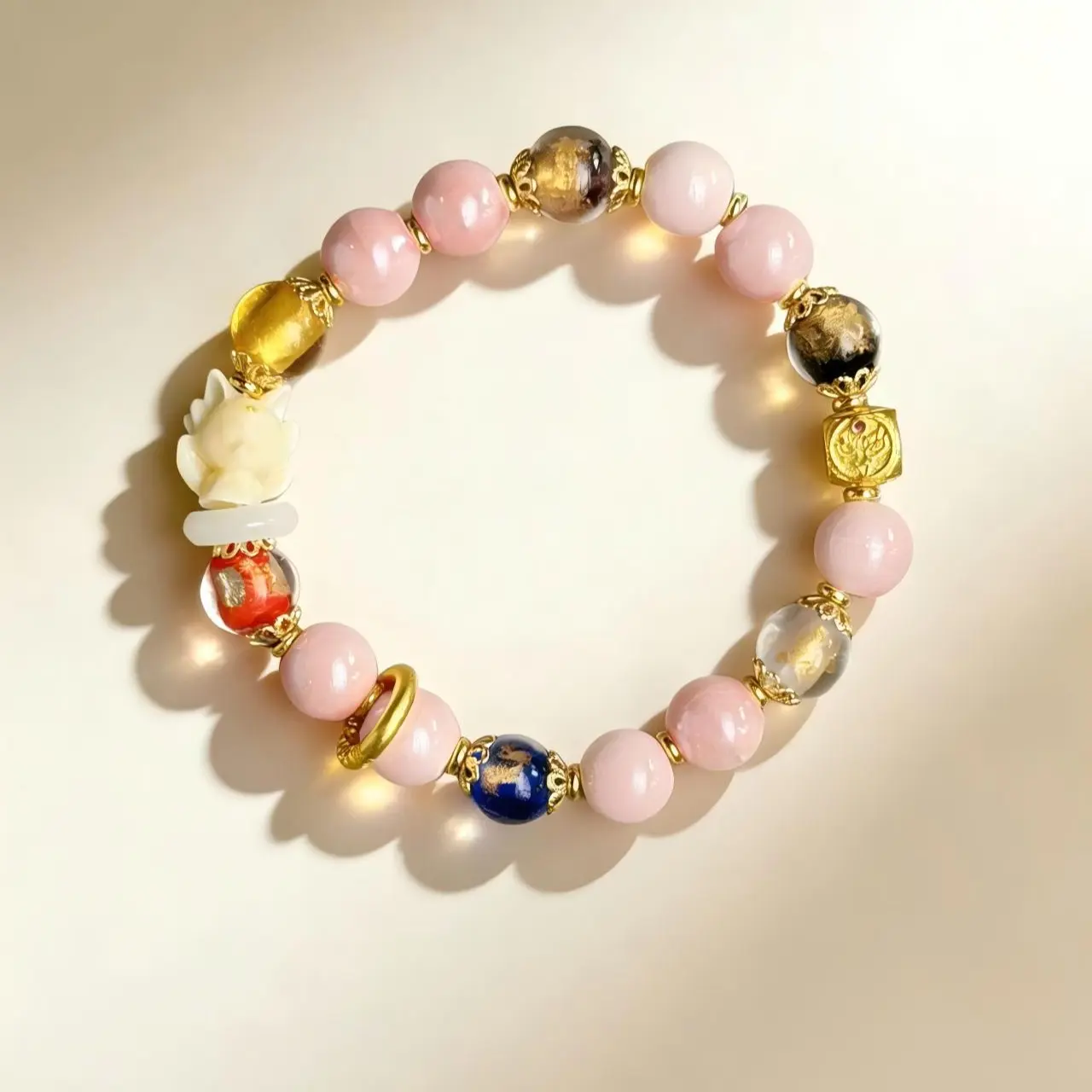 Exquisite Pretty Jewelry Bracelet, Fox Blush Pink Porcelain Incense Ash Bracelet with Love Charm, Good Luck Symbol, Wisdom Representation for Relationship Protection - DIY Beading & Jewelry Making Accessory, Exquisite Bracelet