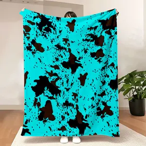 Turquoise abstract splatters throw blanket deep brown black blots pattern cozy soft plush fleece unique eclectichic aesthetic home decor bedding wrap luxury warm sanctuary room vibe bedroom