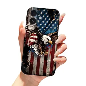 Bald Eagle Cracked USA American Flag Patriotic Anti-Scratch Shockproof Protective Soft Phone Case, For iPhone 17 Pro Max/17/17 Air/16 Pro/15 Plus/14/13/12/11/XS Max/X/XS, Excellent Gift Choice