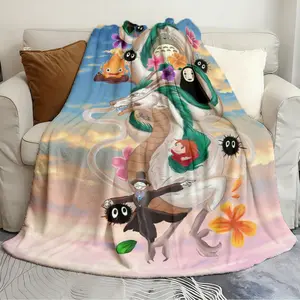 Exquisite Blanket Studio Ghibli Characters with a White Dragon Retro-style blanket Great for sofas and beds air conditioner printed soft and warm bedspread Cartoon Pattern Blanket
