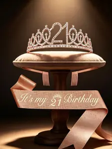 Rose Gold 21st Birthday Tiara & Sash Set, Elegant Crown and Sash for Girls, Perfect Gift for 21st Birthday Celebrations