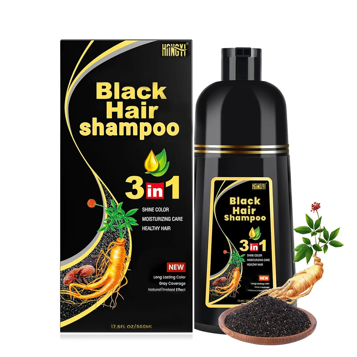MEIDU 3-in-1 Herbal Ginseng Extract Color Depositing Liquid Hair Dye Shampoo Cleanser - Natural Ingredients Gray Coverage, Dyeing Hair & Beard Haircare Conditioner, Herbal Shampoo Dye, Argan, Notoginseng, Unisex, All Hair