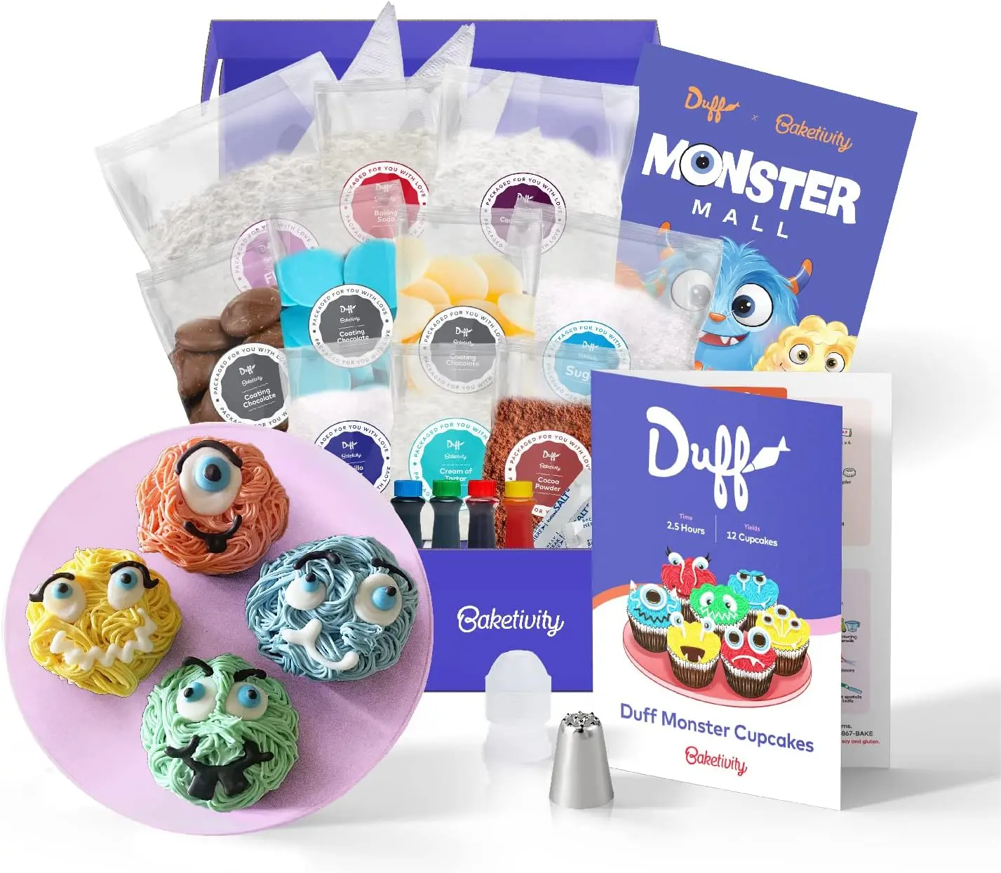 DIY Cupcake Mix Baking Set - Duff Monster Cupcakes Baking Kit Pre-Measured Ingredients - Gift Bakeware