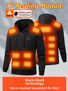 Without Battery Men's Heated Zip-Up Hoodie, Fitted Casual Outdoor Clothing, Comfortable Fashion Design for Hiking & Climbing, Daily Wear, Hoodies