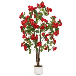 Garvee 4FT Tall Faux Osmanthus Tree with Realistic Red Flowers and Natural Wood Trunk, Potted Artificial Plant Ideal for Home, Office, or Event Decoration