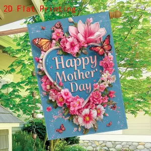2D Flat Garden Flag Mother's Day Floral Flowers Heart Frame with Butterflies Party Outdoor Indoor Home Decoration, Suitable for home, garden, patio, porch ,Holiday，Festival Party Decorations, Garden Accessories Garden Flag