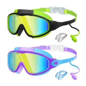 Swim Goggles, Kids Goggles with Earplugs& Nose Clip,Wide View Anti-Fog/UV Swimming Goggles,Age 3-15,Boys&Girls, Swimming Accessories