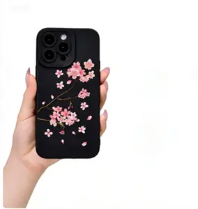 Phone Case - Sakura Falling Black Anti-Fall Shock-Absorbing Protective Phone Case for Samsung A03S A04 A12 A13 A15 A21S A24 A25 A32 A33 A34 A35 A50 A51 A52 A53 A54 A55 A71 S20/FE S21/FE/PLUS/ULTRA S22/PLUS/ULTRA S23/FE/PLUS/ULTRA S24/FE/PLUS/ULTRA