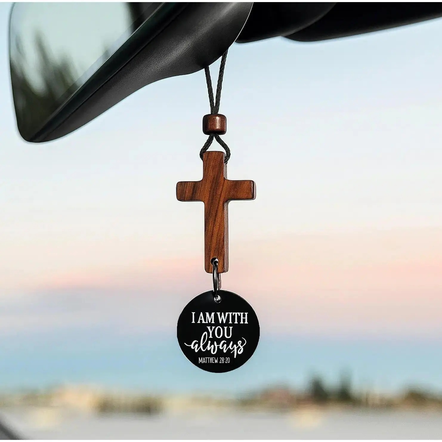 Christian Bible Verse Cross Car Rearview Hanger Ornament, Faithful Driver Encouragement Accessory, Religious Aesthetic Vehicle Decor, Car Decor Gift, Auto Accessories, Car Decorations, Synthetic