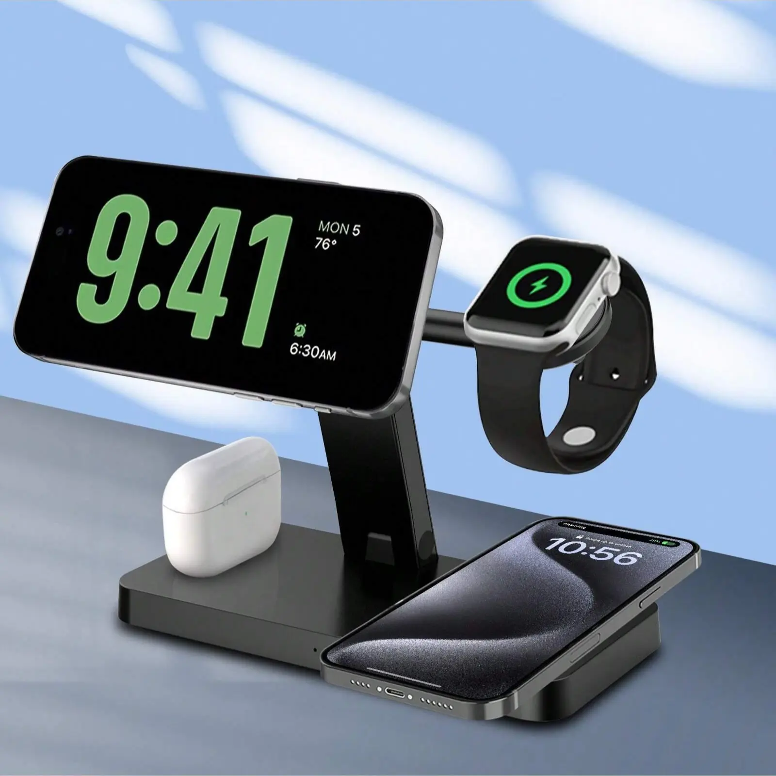 4 in 1 Charging Station for iPhone, Magnetic Wireless Charger for iPhone 16 15 14 13 12 Pro Max & Apple Watch - Wireless Charging Station for AirPods 4 3 Pro iphone 17 design charger summerwins