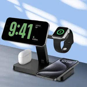 4 in 1 Charging Station for iPhone, Magnetic Wireless Charger for iPhone 16 15 14 13 12 Pro Max & Apple Watch - Wireless Charging Station for AirPods 4 3 Pro iphone 17 design charger summerwins