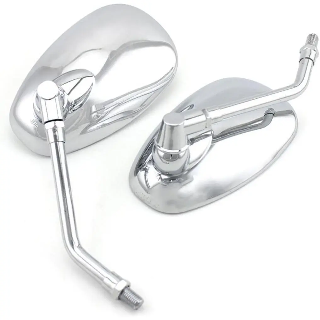 Chrome Motorcycle Rear View Mirrors with 2 10mm Adapters - Universal Fit for Most Motorcycles, Dirt Bike - Image Stabilization, Wide Viewing Range