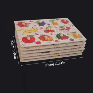 Fruit Animal Transportation Hand Catch Board Puzzle Blocks Toy, Wooden Busy Board, Intelligence Development Educational Baby Cognitive Early Education Puzzle Set