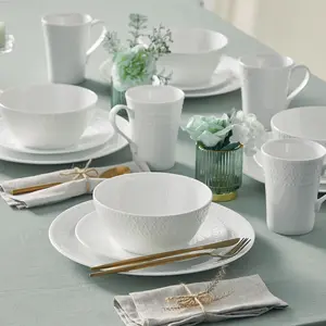 【Memorial Day】Silvanest 16-Piece Real Bone China Plates and Bowls Set | Elegant White Dotted Trim | Chip-Resistant & Durable | Premium Kitchen Must-Have for 4