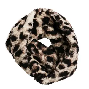 Women's Super Soft Leopard Print Sherpa Fleece Infinity Scarf - Cold Weather Fashion Accessory with Fluffy Warmth (Camel Leopard)