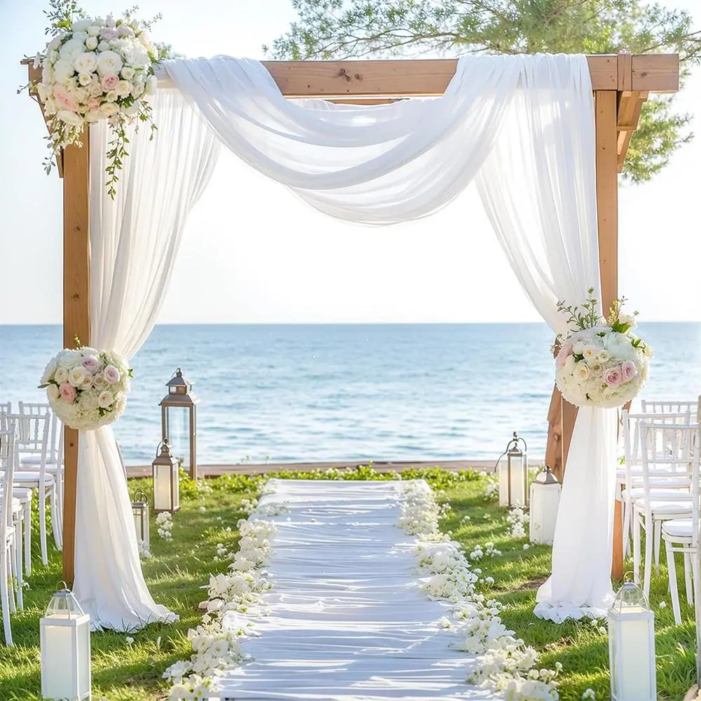 Elegant 4/8/12 Panels Wedding Arch Draping Fabric 20FT Sheer Chiffon Ceiling Drapes Backdrop Curtain for Wedding Ceremony Birthday Party White Hanging Wrinkle-Free Silky Soft Decorations Supplies