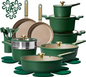 Ceramic Pots and Pans Set Non stick, Cookware Set, 31pcs NonStick Kitchen Set Induction Cookware Non-toxic Cooking Set, Green