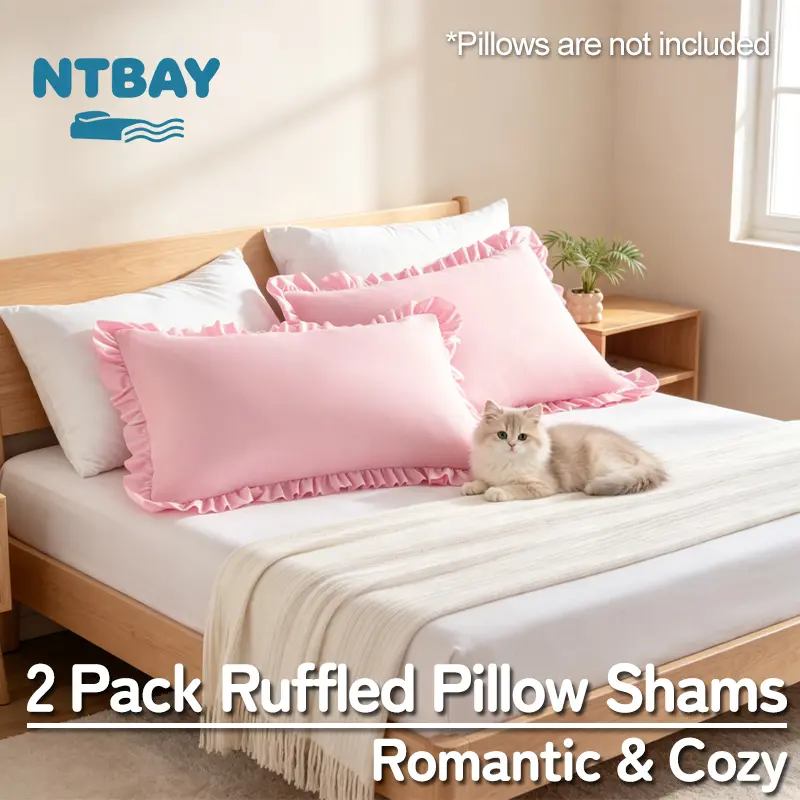 NTBAY Ruffled Pillow Shams, Set of 2 Soft Microfiber Decorative Pillowcases with Envelope Closure, Elegant Farmhouse Bedding Decor, Tailored Pleats, Perfect for Gift, Standard/Queen/King, Oeko-Tex